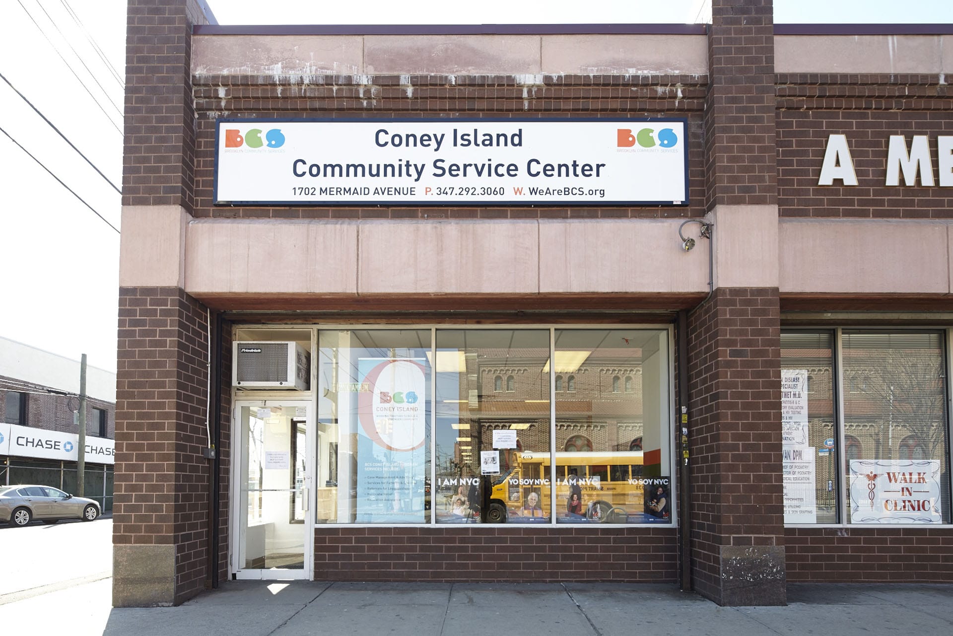 Brick facade of the Brooklyn Community Services Coney Island Center.