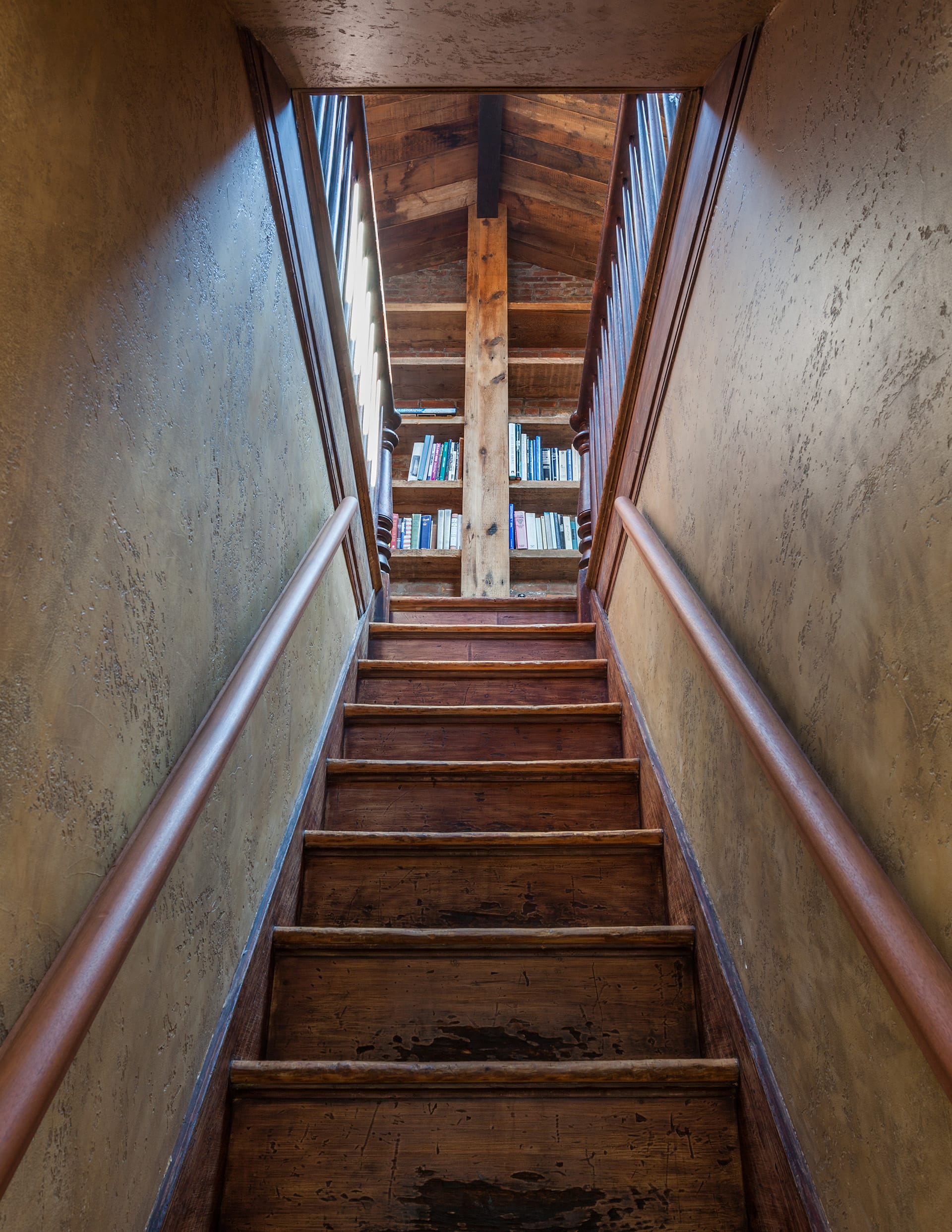 Staircase leading to the attic in a Brooklyn Heights home