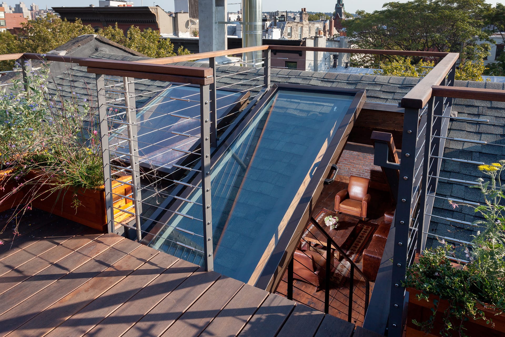 Sliding skylight leading to the attic in a Brooklyn Heights home