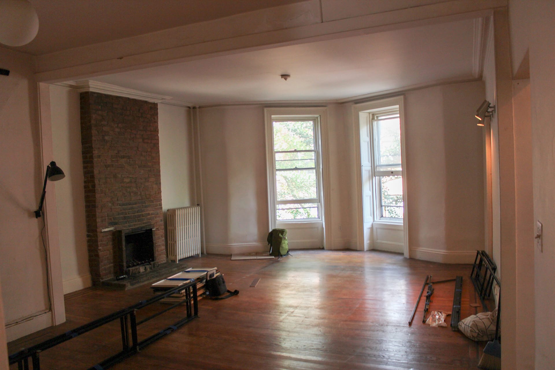 Living room at the front of a Brooklyn Heights apartment before our renovation