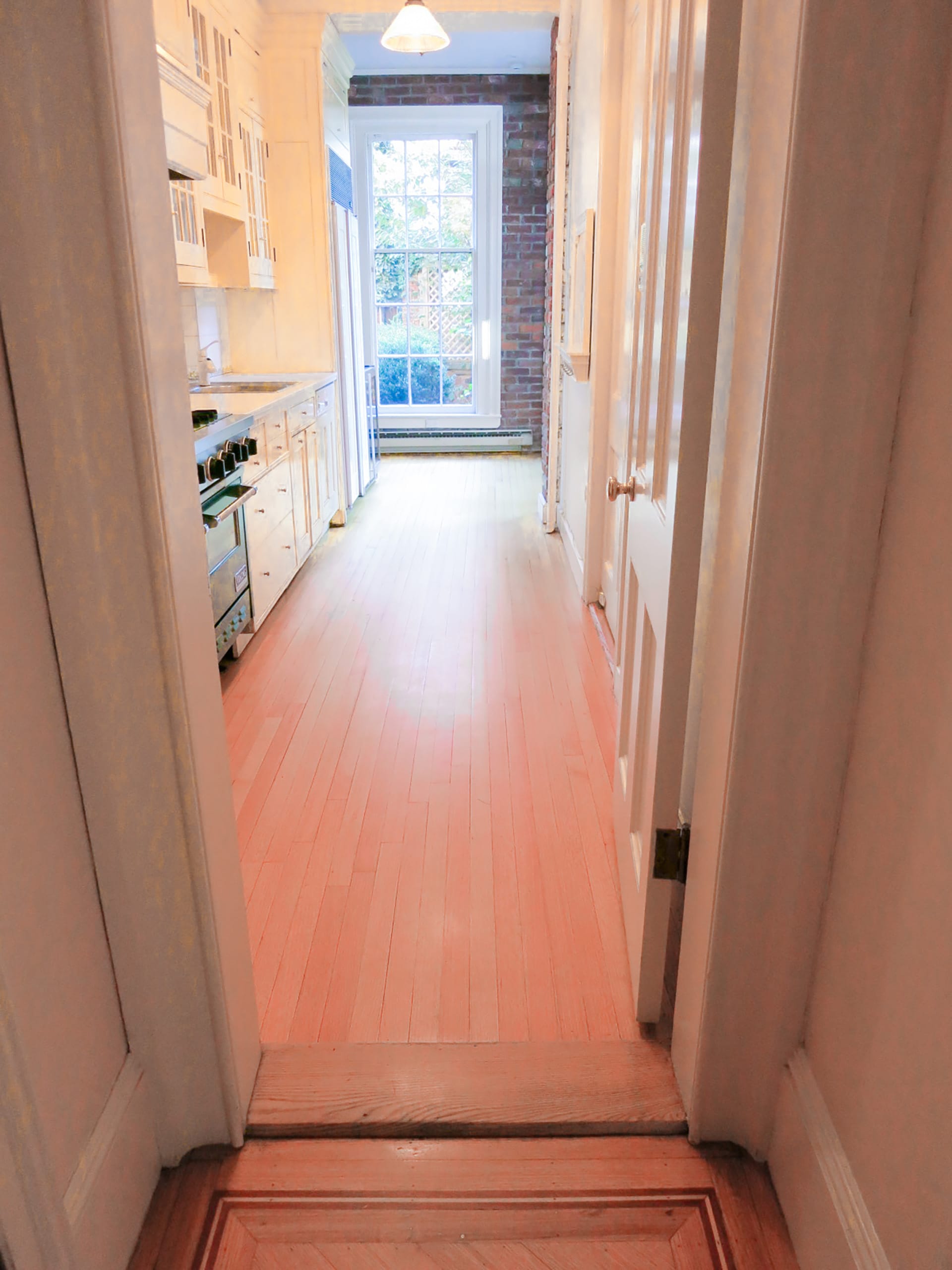 Narrow, single-loaded kitchen in Brooklyn Heights townhome before our renovation