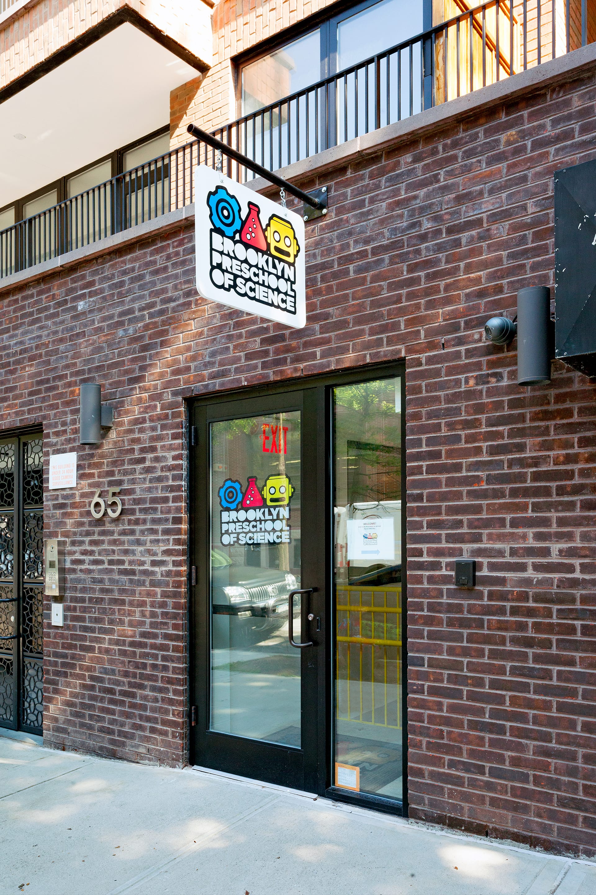 Front door of the brick Brooklyn Preschool of Science