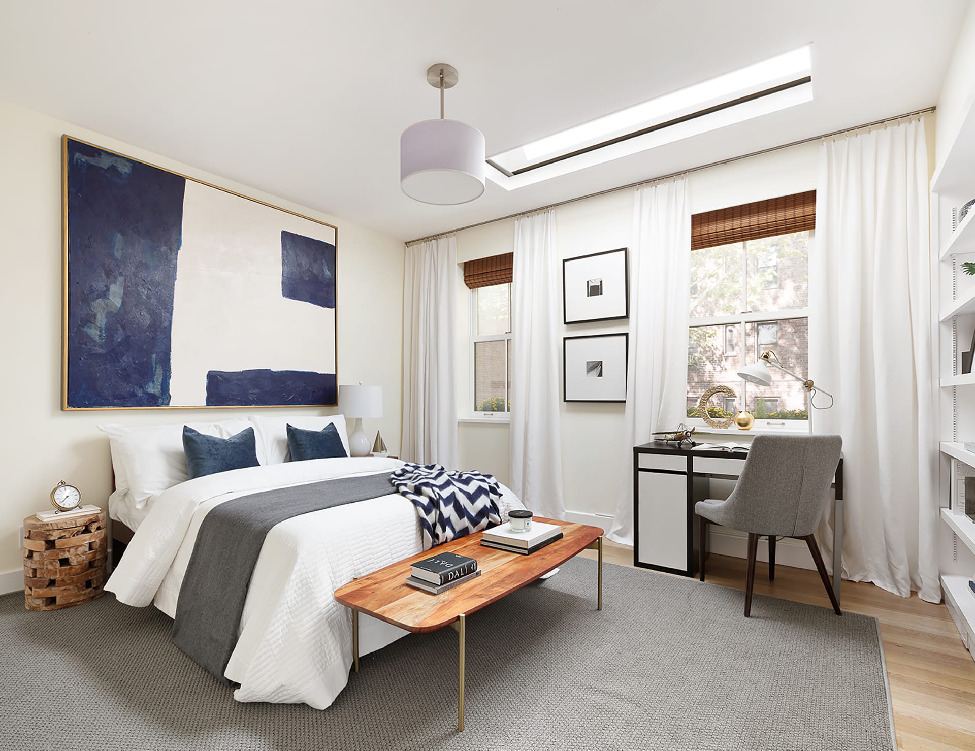 Bedroom with a skylight in a Brooklyn Heights carriage house