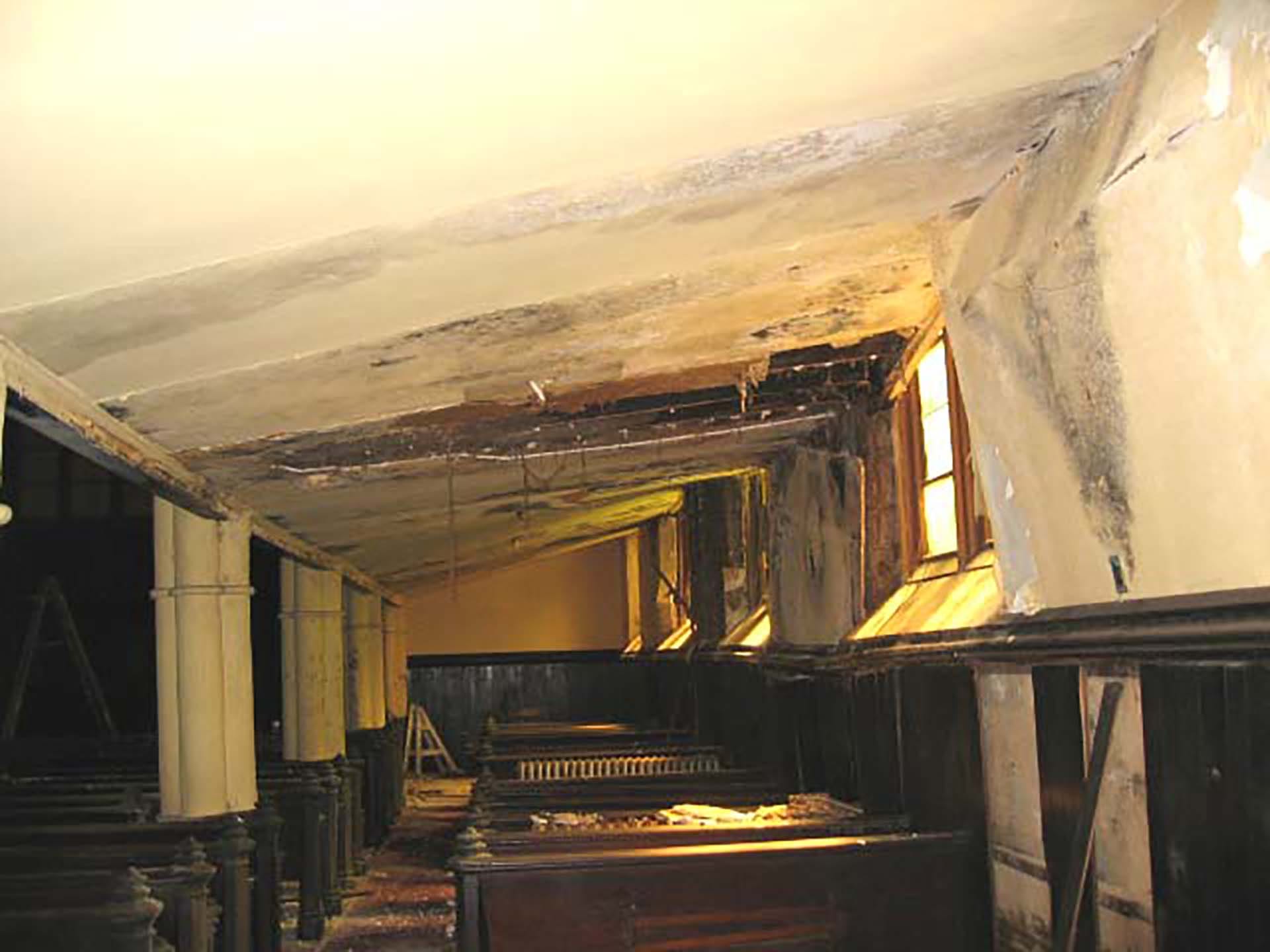 Part of the mezzanine of an abandoned church, which would become a dining room after our adaptive reuse renovation