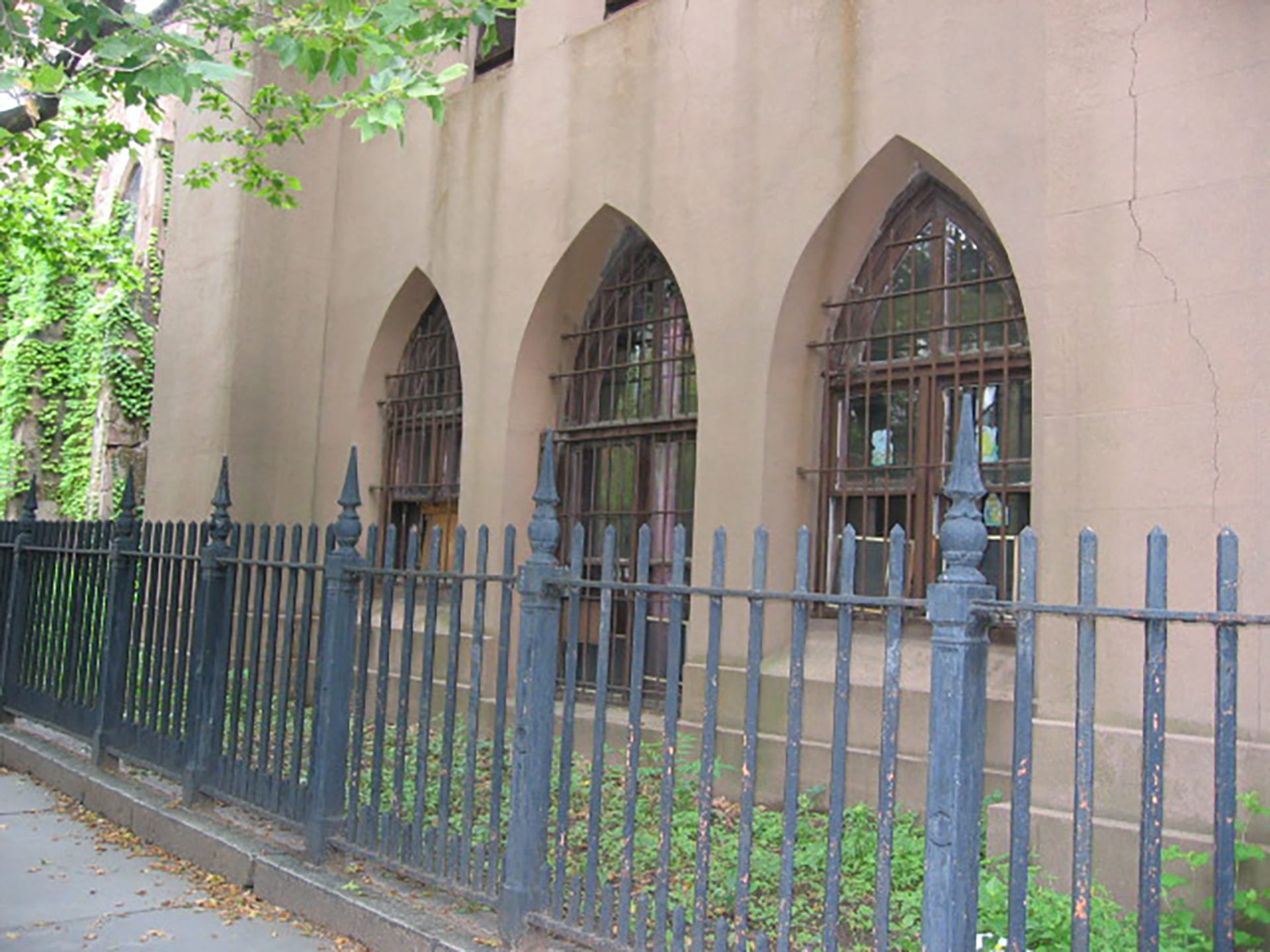 Exterior of an abandoned church before our adaptive reuse renovation