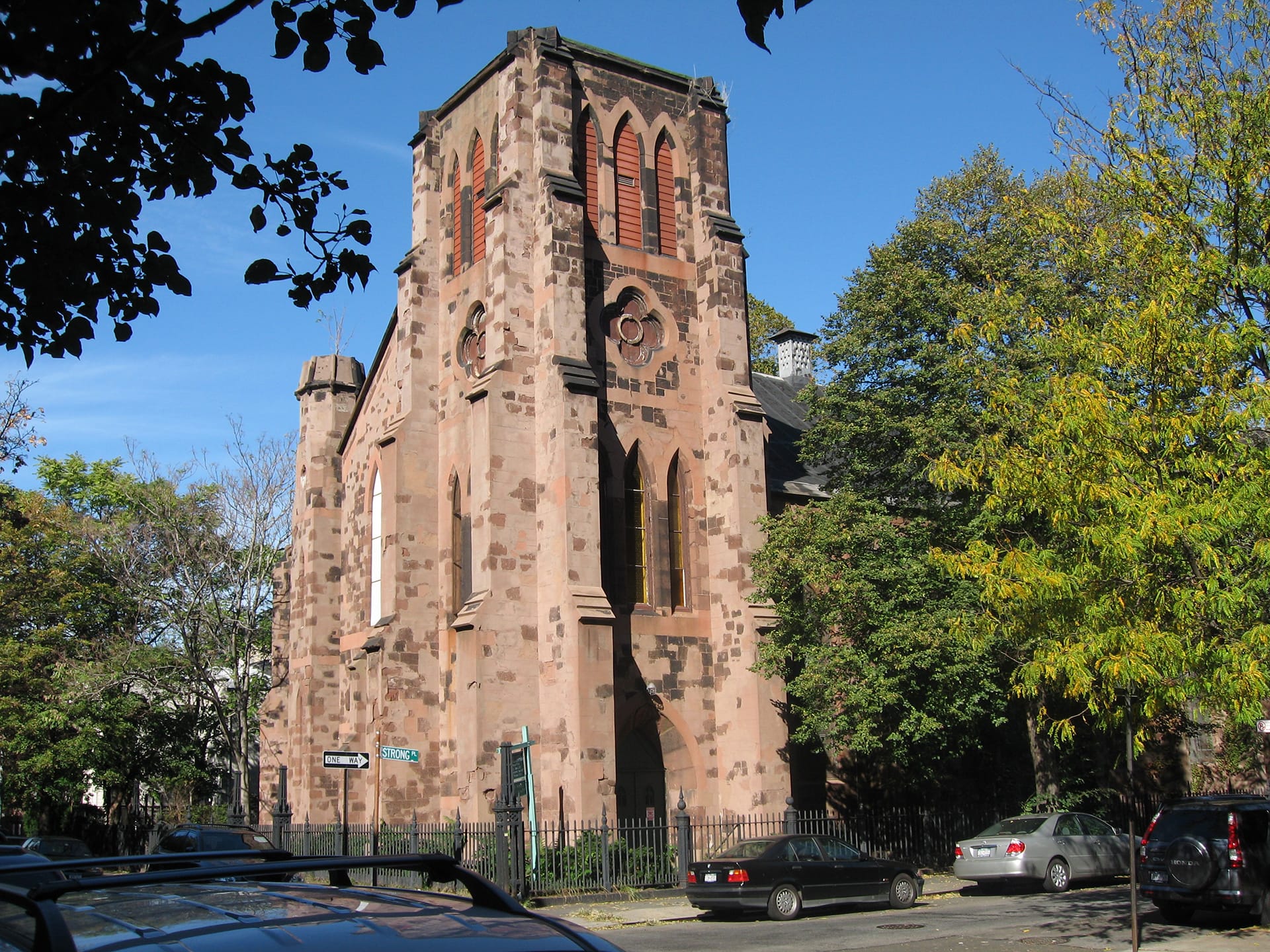 Exterior of a brownstone Church before our renovation
