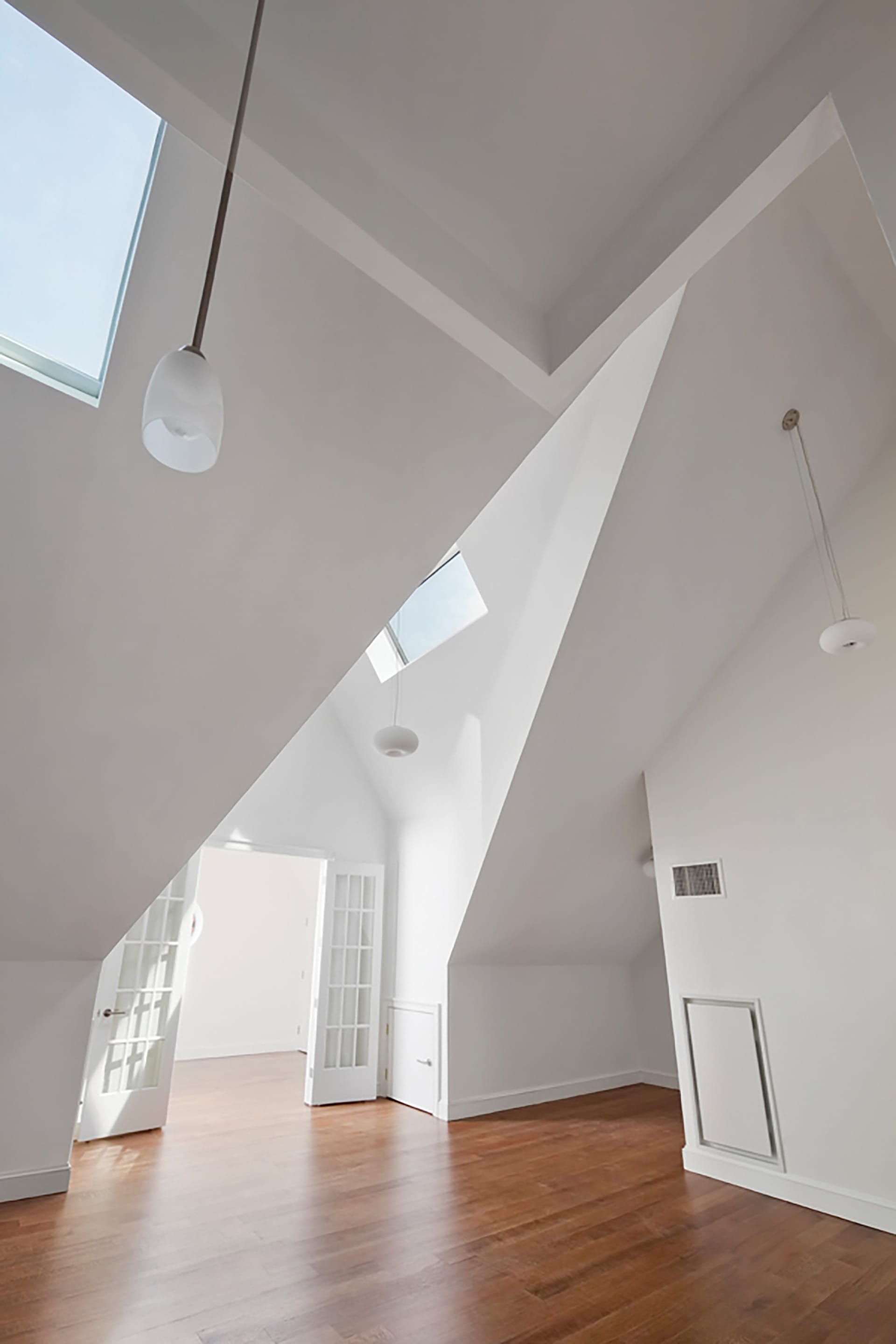 Architectural details of a condo unit in a Brooklyn adaptive reuse project