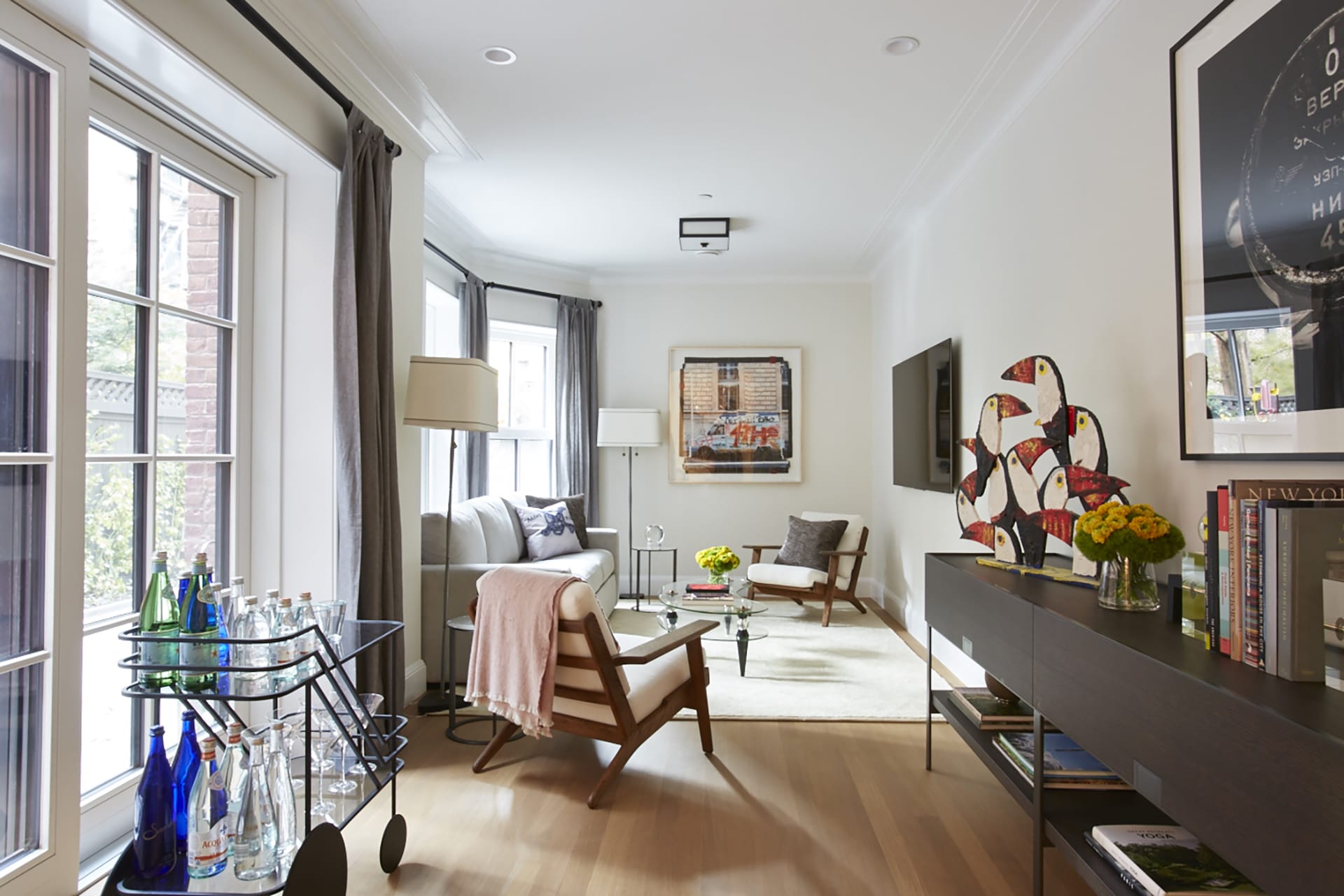 TV room in a Brooklyn Heights Passive House after renovation.