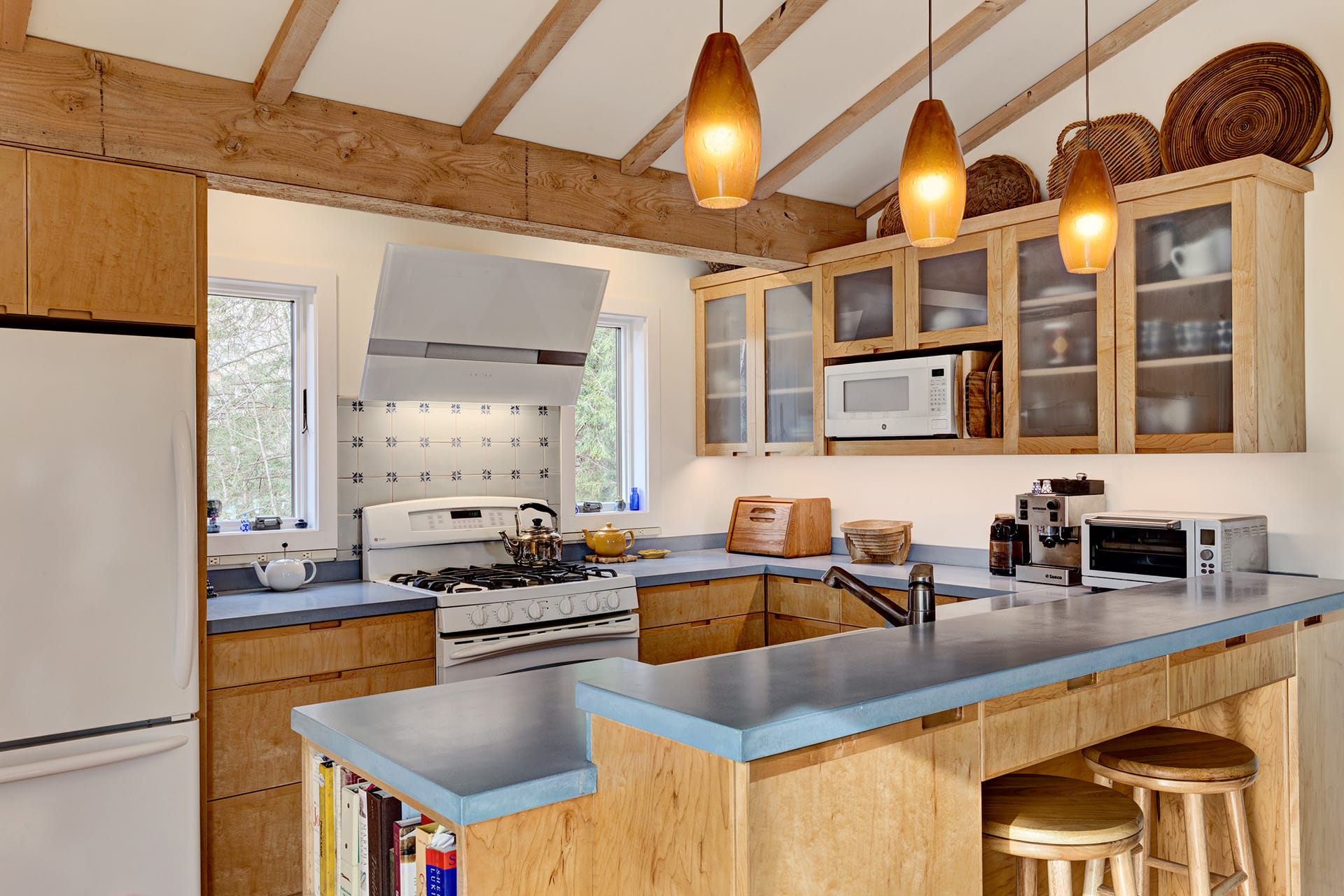 All-wood kitchen with blue stone countertops