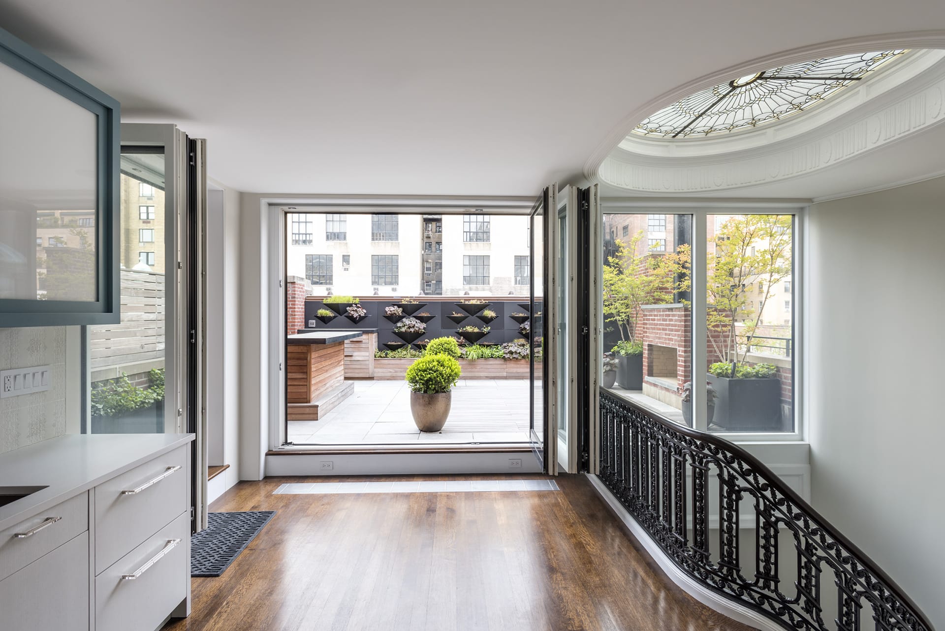View from the penthouse to the roofdeck of an Upper West Side townhouse.